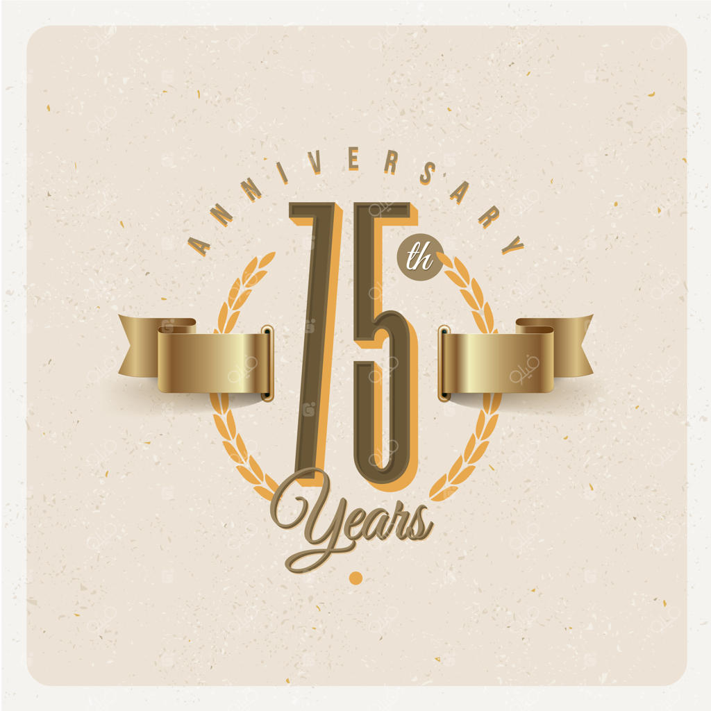 نماد سالگرد ۷۵ ساله با روبان طلایی و تاج برگ - تصویرسازی