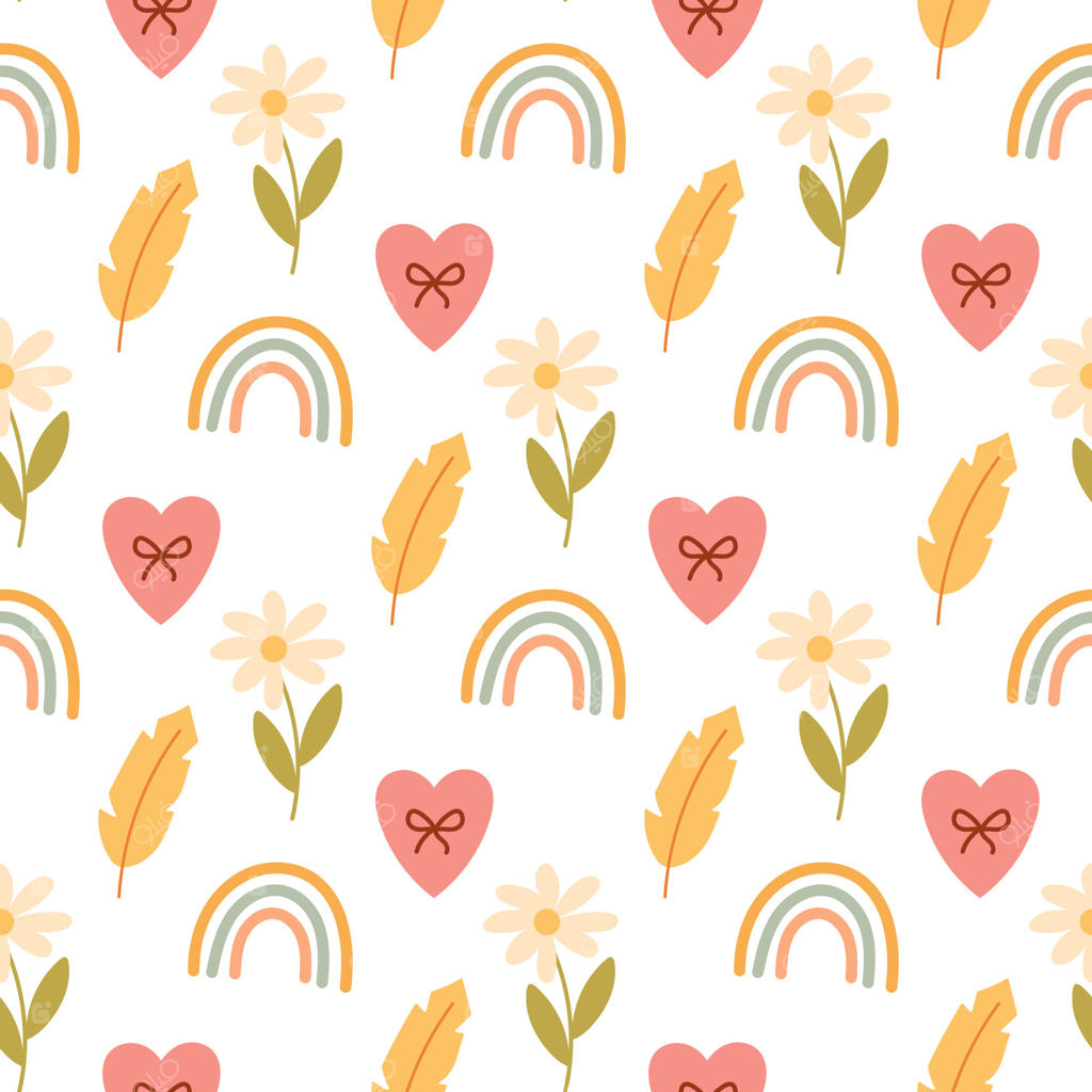 پس‌زمینه یکپارچه با گل‌ها و قلب‌های رنگین‌کمانی