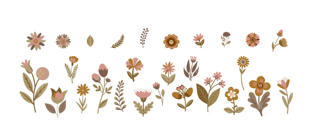 گل‌ها و برگ‌های در طیف رنگ‌های قهوه‌ای مختلف