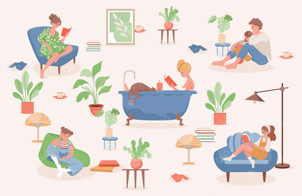 آرامش و استراحت در خانه: تصویرسازی. گذراندن آخر هفته در کنار هم.