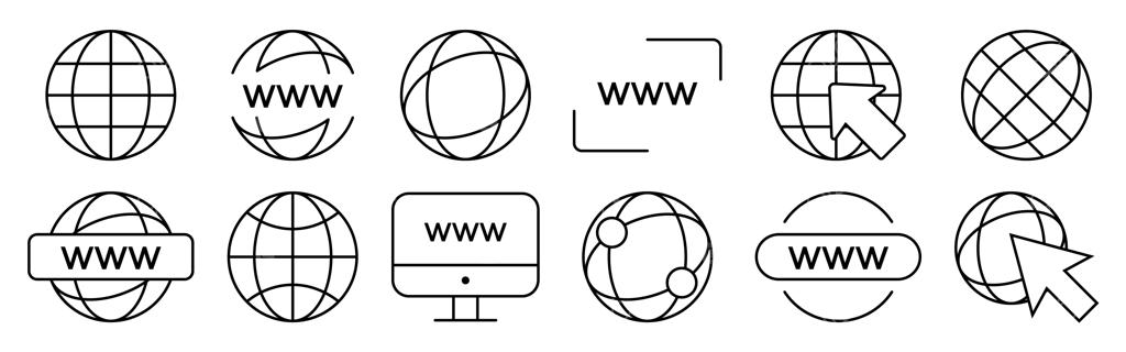 مجموعه آیکون‌های مشکی کره زمین و نماد اینترنت (WWW)