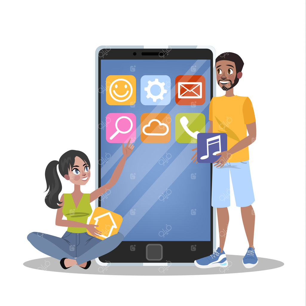 مفهوم توسعه اپلیکیشن موبایل. فناوری مدرن و رابط کاربری گوشی هوشمند. ساخت و برنامه‌نویسی اپلیکیشن. تصویرسازی.
