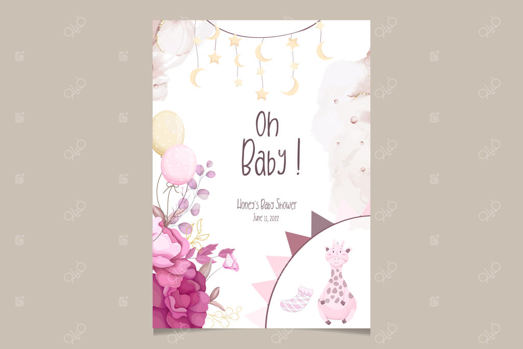 کارت دعوت زیبا برای جشن سیسمونی با طرح گل‌های دوست‌داشتنی