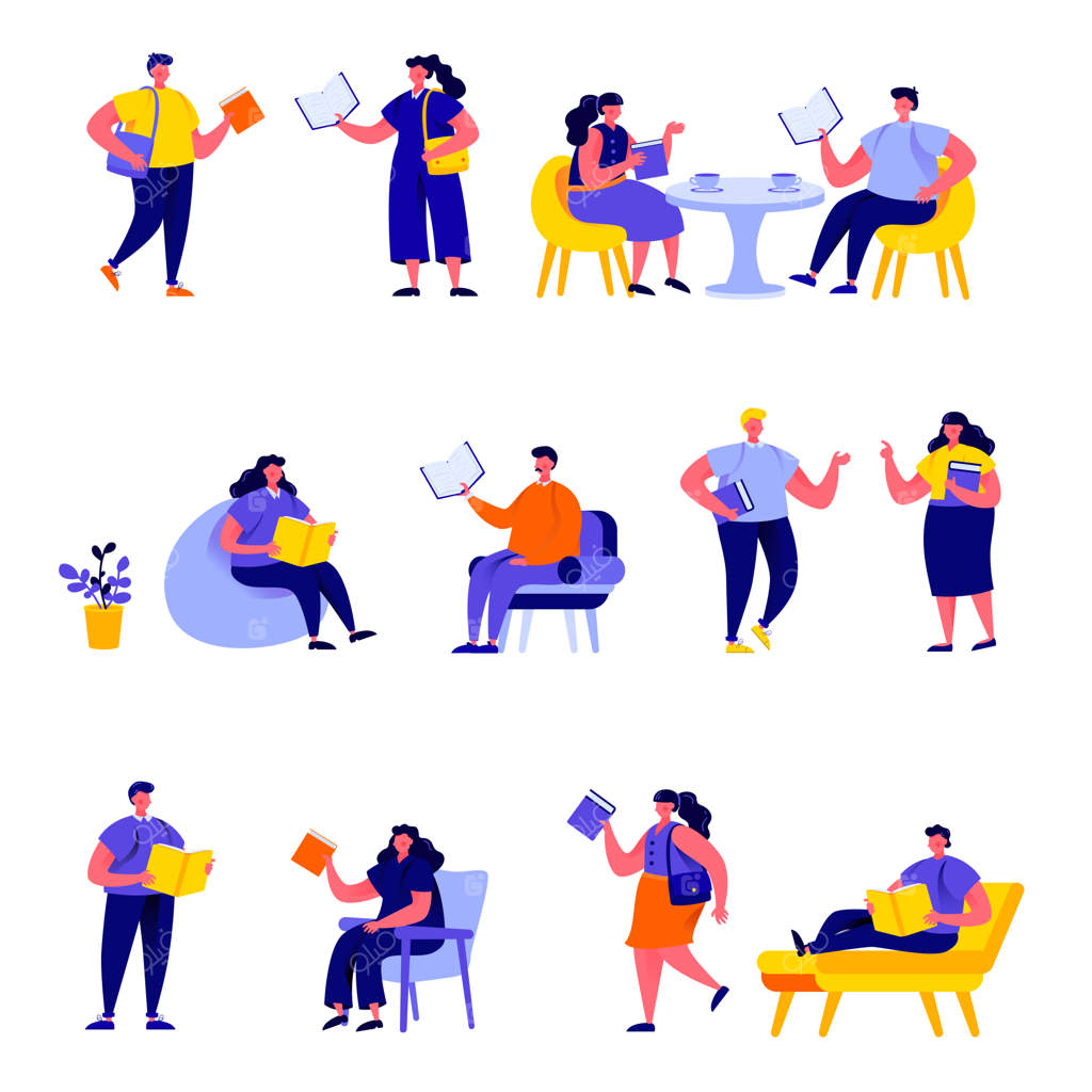 مجموعة‌ای از شخصیت‌های تخت در حال مطالعه و آماده‌سازی برای امتحان