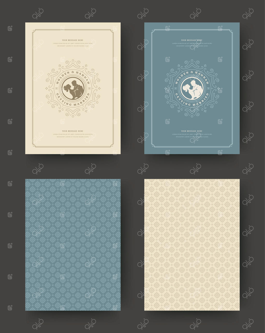 کارت‌های دعوت عروسی با طراحی تایپوگرافی وینتیج.