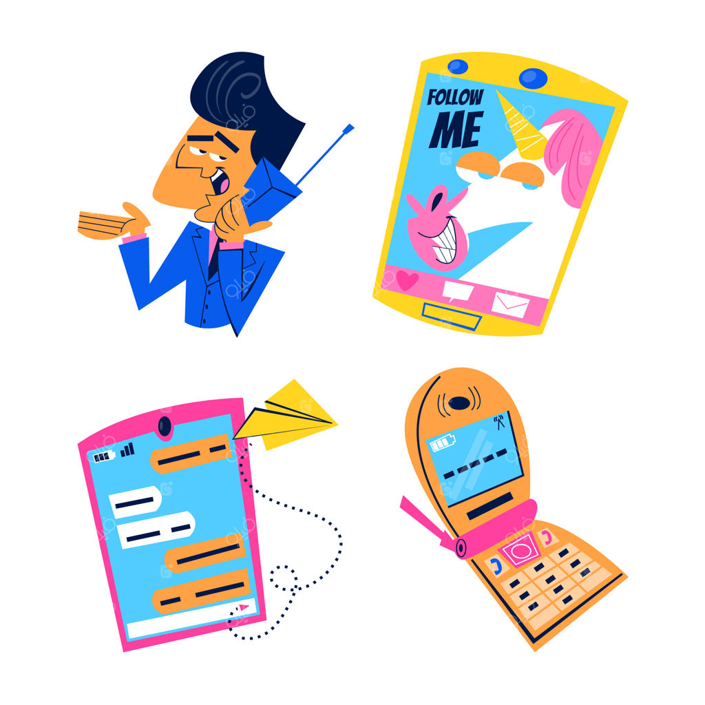 ست برچسب نقاشی گوشی‌های قدیمی