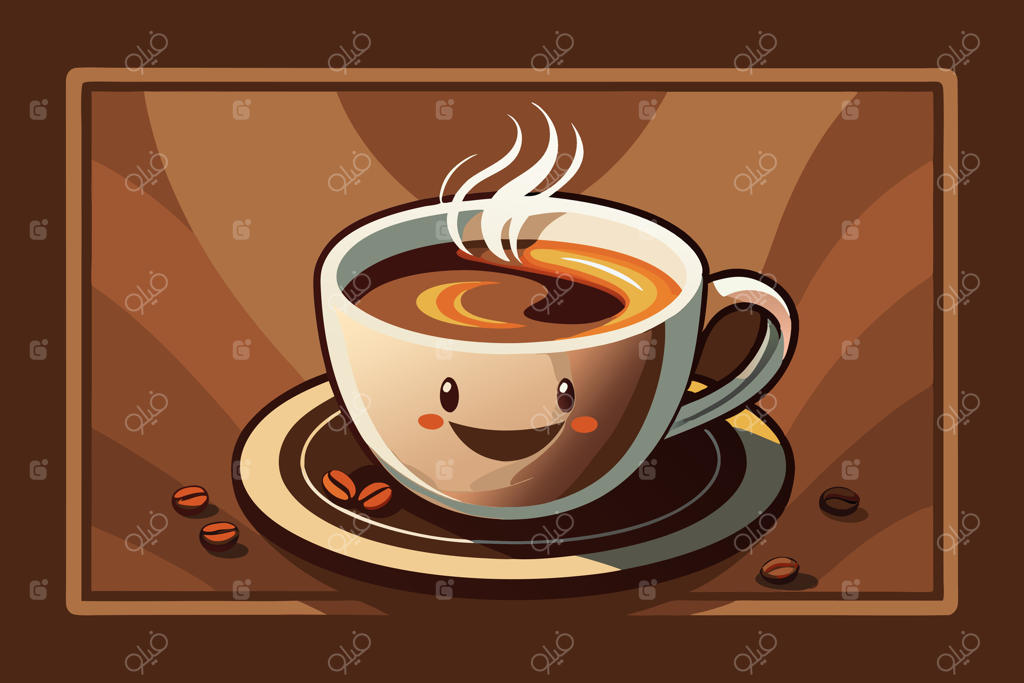 طراحی تایپوگرافی ساده و شکیل برای روز جهانی قهوه با دانه‌های واقعی قهوه و تزئین فنجان قهوه داغ