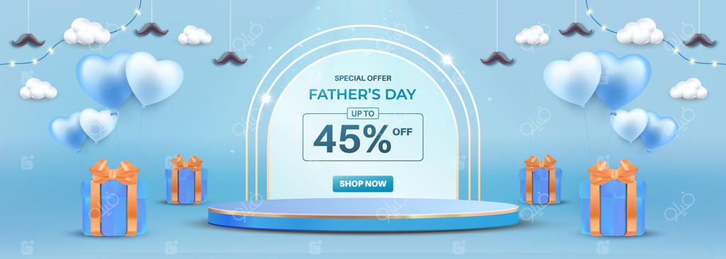 بنر جشن روز پدر با بادکنک، هدیه و تخفیف ویژه