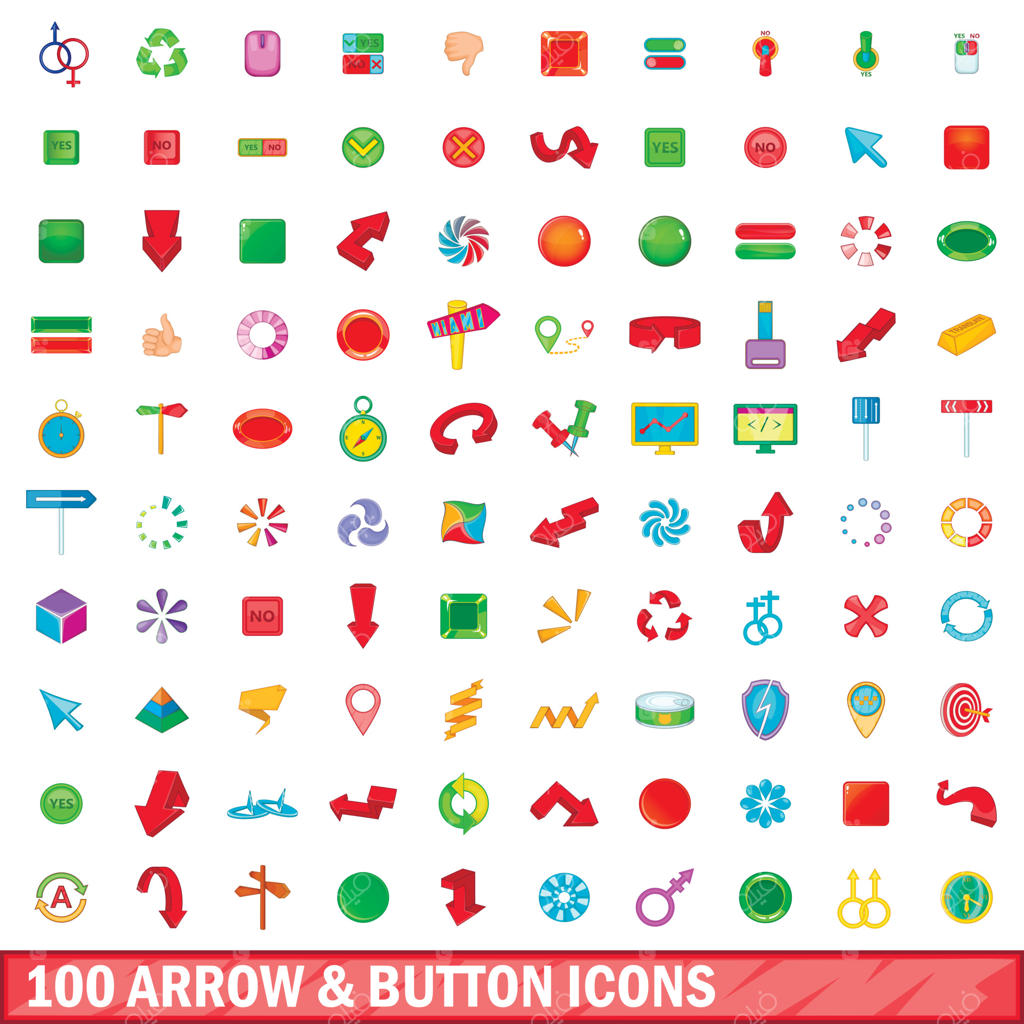 مجموعه ۱۰۰ آیکون فلش و دکمه به سبک کارتونی