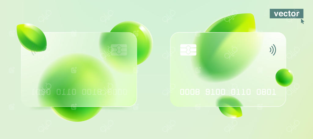 کارت بانکی با طراحی شفاف و سازگار با محیط زیست و برگ‌های سبز محو شده