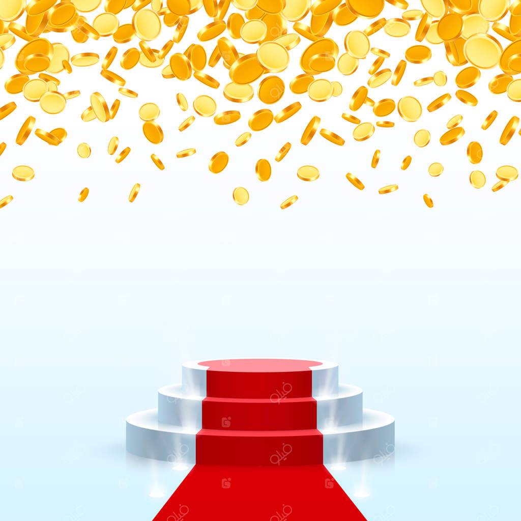 سکو podium با نورپردازی برای مراسم اهدای جوایز روی پس‌زمینه سفید