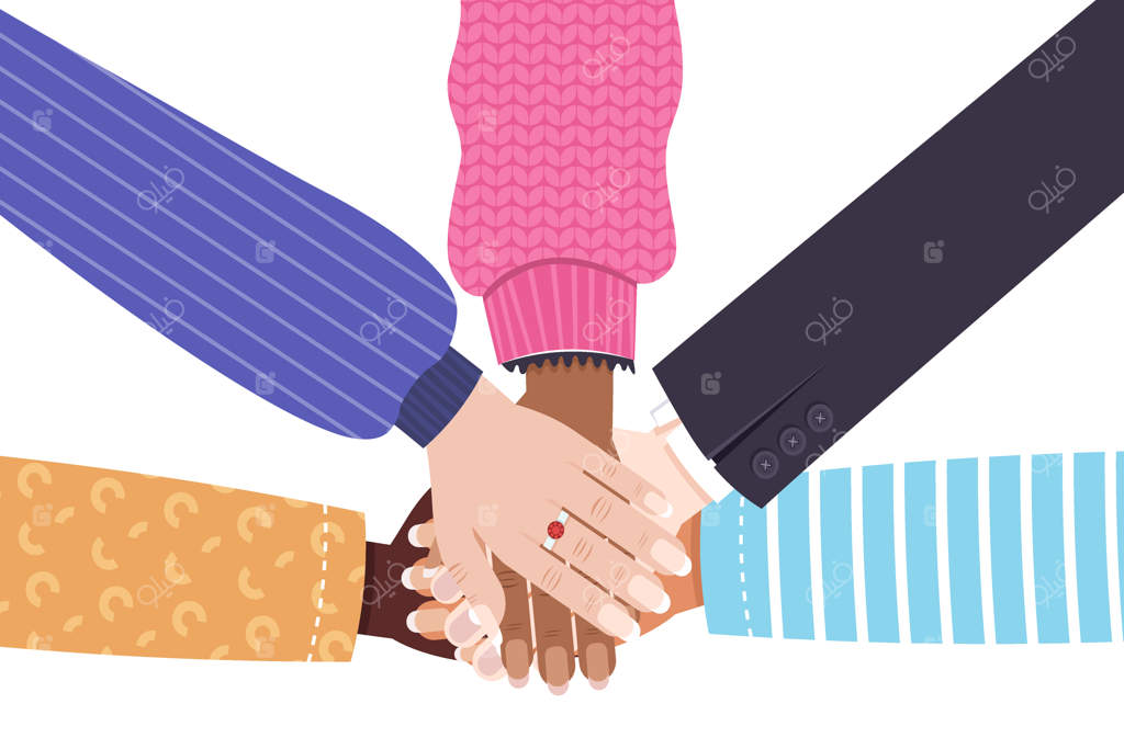 اتحاد قدرت زنانه: دستان گروهی از زنان با نژادهای مختلف در حرکتی برای توانمندسازی زنان