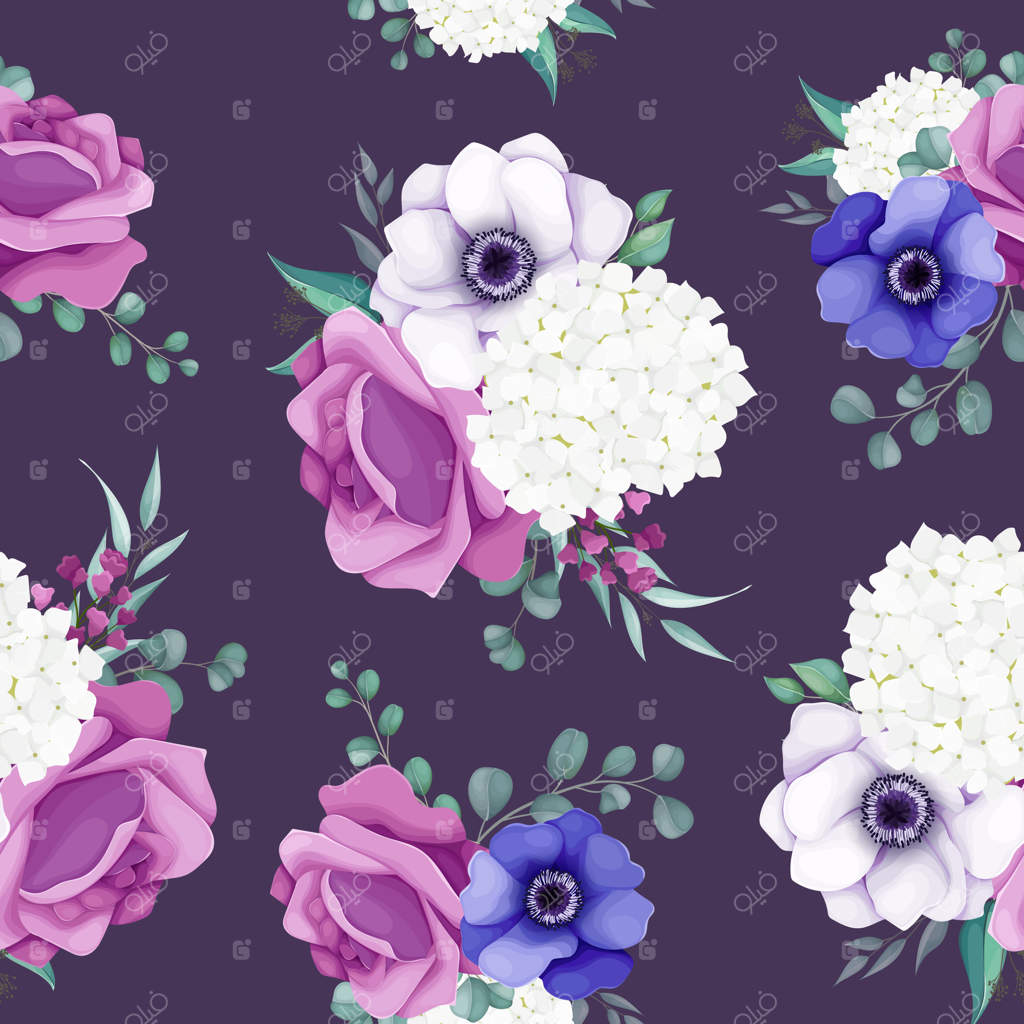 طراحی پترن یکپارچه با گل‌های شقایق و رز