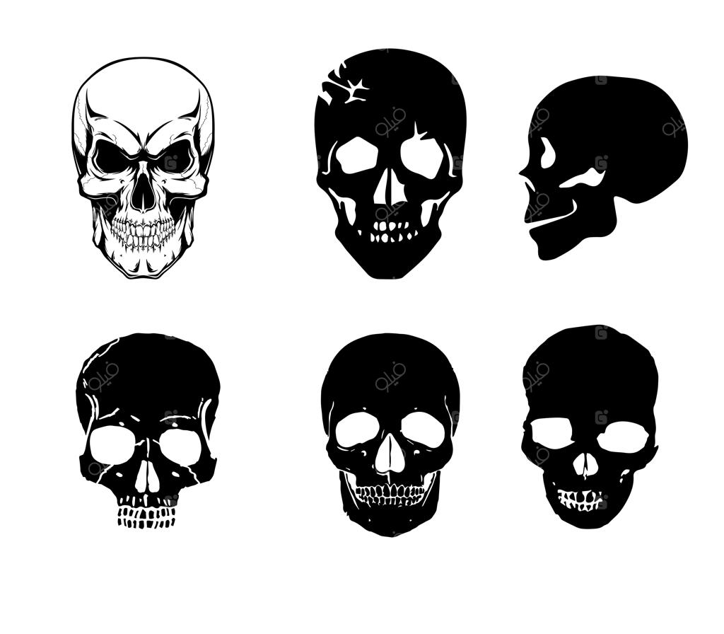 وکتور سیلوئت جمجمه، آیکون گوتیک و نماد هالووین با طرح ترسناک و مفهوم مرگ