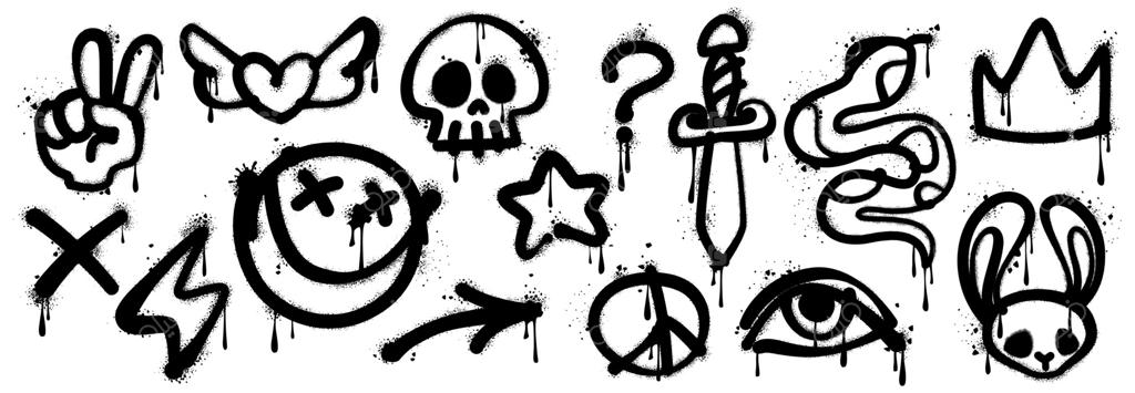 مجموعه آیکون‌های نقاشی دیواری با سبک گرانج و اسپری جوهر