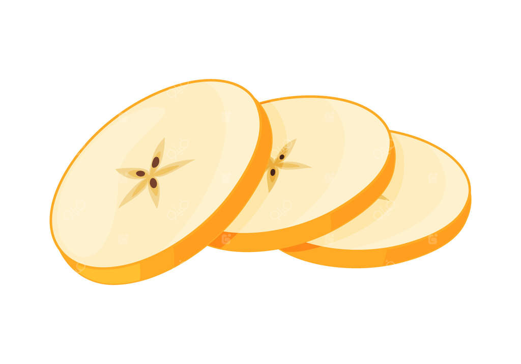 برش‌های سیب زرد رسیده، میوه تازه باغ. کلیپ آرت نقاشی دستی. برش‌های سیب زرد تازه به سبک تخت در پس زمینه شفاف. آیکون سیب گلدن دلیشز