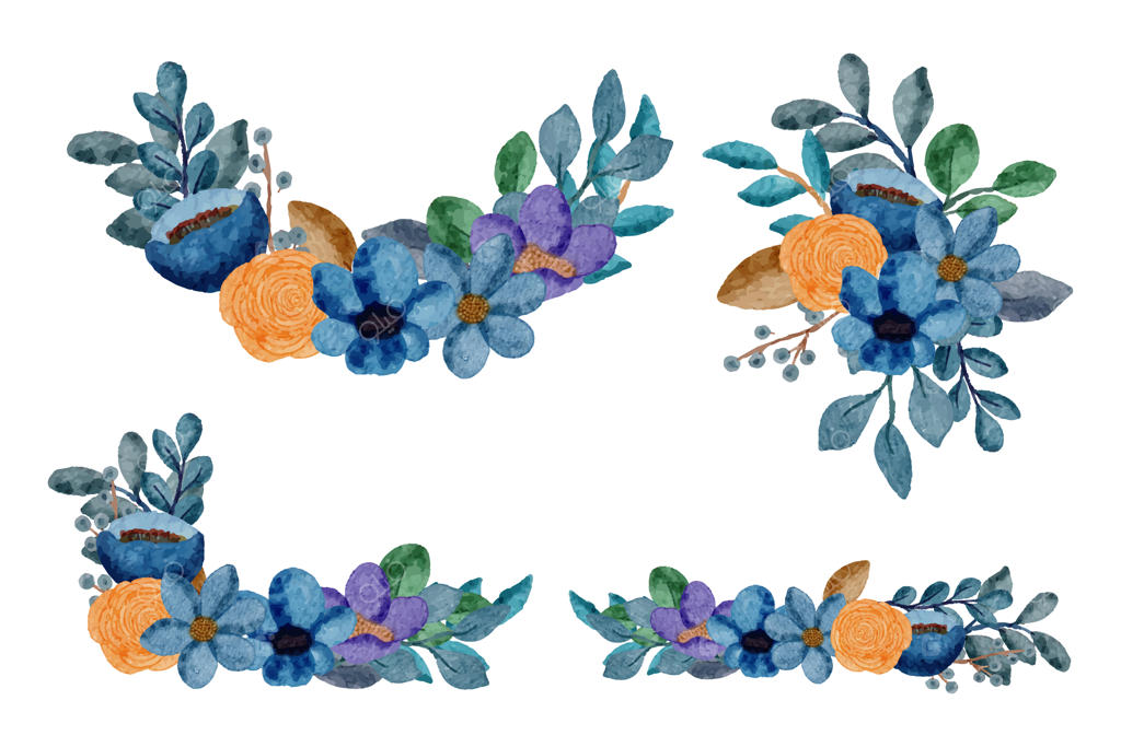 دسته‌گل زیبا و برگ‌ها برای دکوراسیون به سبک آبرنگی