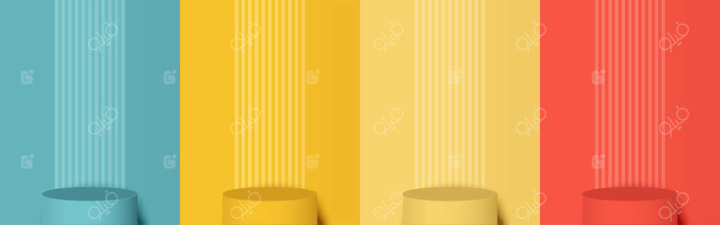 مجموعه‌ای از سکوی نمایش محصولات با پس‌زمینه‌ای رنگارنگ