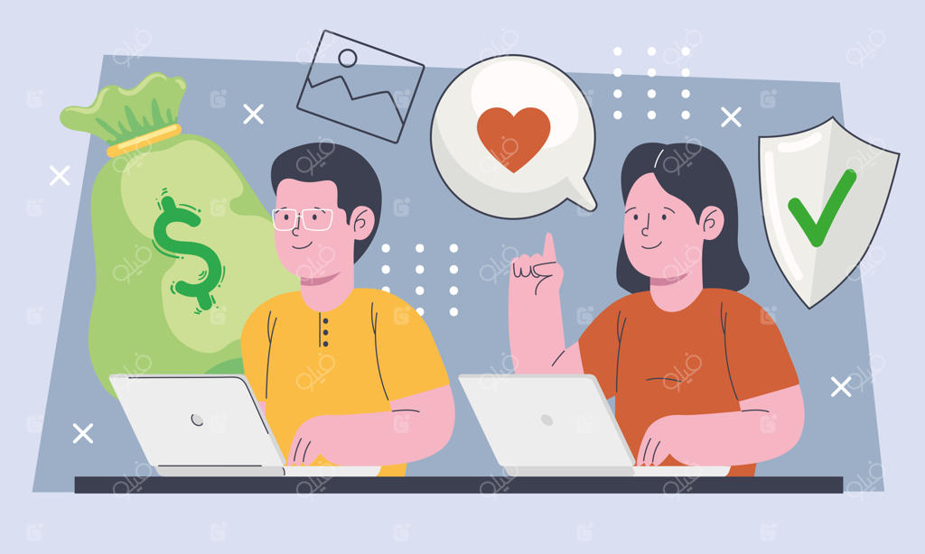 زوجی تجاری با لپ‌تاپ‌ها