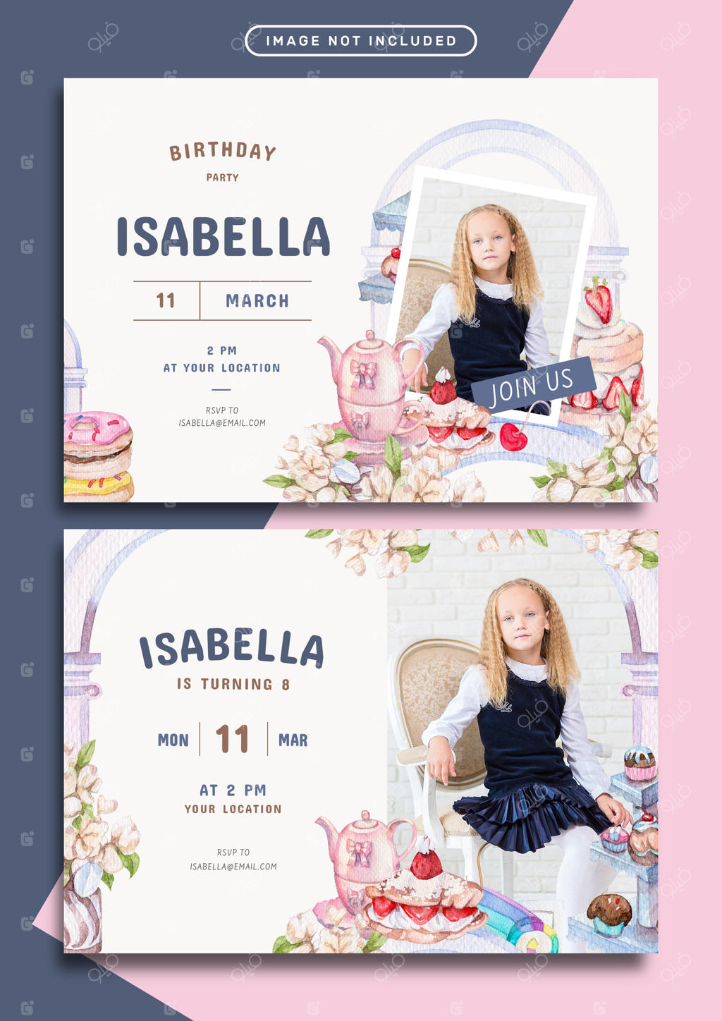 قالب کارت دعوت تولد با تم شیرینی و قنادی