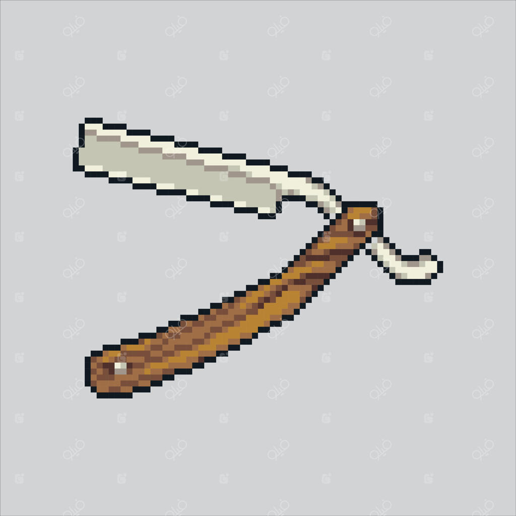 تصویر پیکسل آرت: ریش تراش. موزر پیکسلی برای بازی و آیکون وبسایت. سبک کلاسیک و قدیمی.