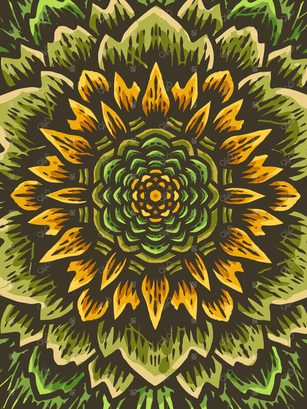 تصویر ماندالا گل آفتابگردان رنگارنگ