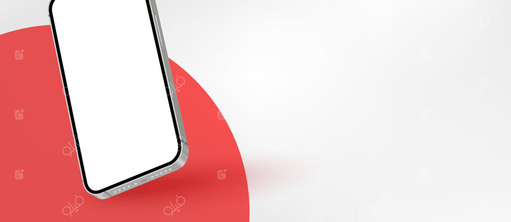 قالب ارائه ماکت واقع‌گرایانه گوشی هوشمند: طراحی ساده و پاک با فضای خالی برای متن در پس‌زمینه صفحه فرود وب‌سایت