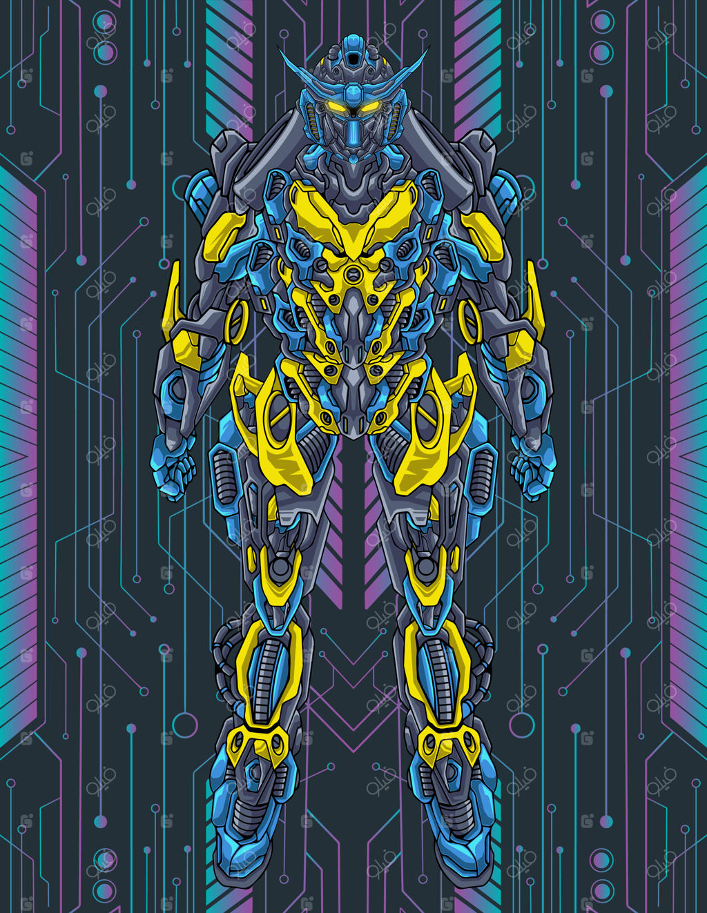 تصویرسازی کامل ربات مکانیکی شخصیت