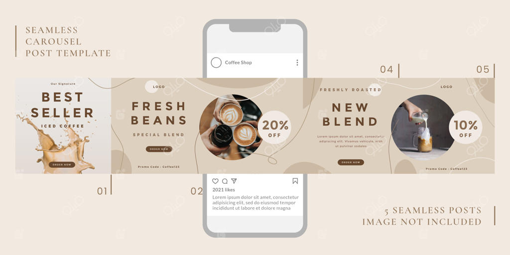 قالب چرخنده یکپارچه با موضوع قهوه برای شبکه‌های اجتماعی.