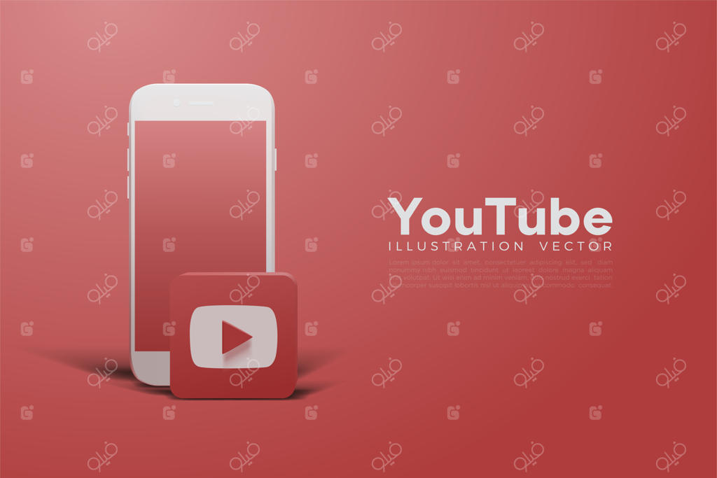 یوتیوب قرمز و گوشی هوشمند سفید سه‌بعدی