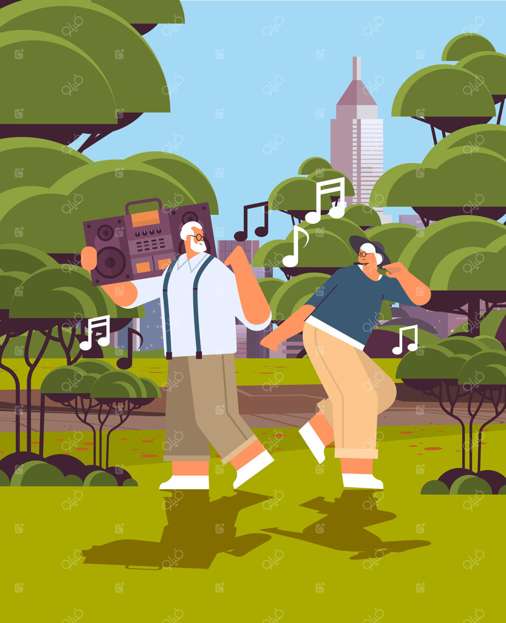 خانواده سالمندان با ضبط‌صوت پرقدرت و رقص و آواز: پدربزرگ‌ها و مادربزرگ‌ها فعال و شاد