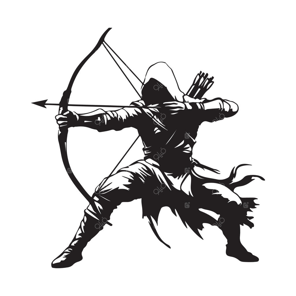 تصویر افسانه‌ای از کماندار اسطوره‌ای بر روی زمینه سفید.