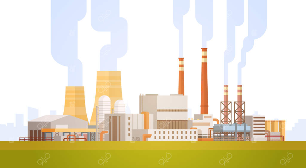 بنر آلودگی زیست‌محیطی کارخانه: خروجی لوله‌ها و پسماندها