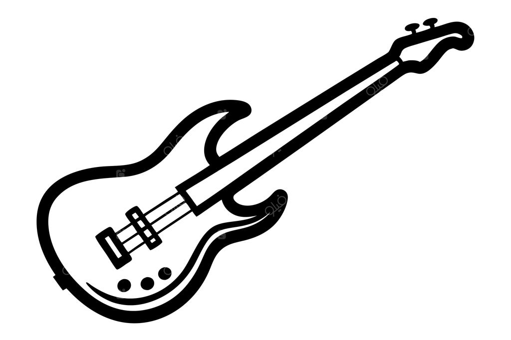 طراحی سیاه و سفید گیتار با یک گیتار سفید روی آن