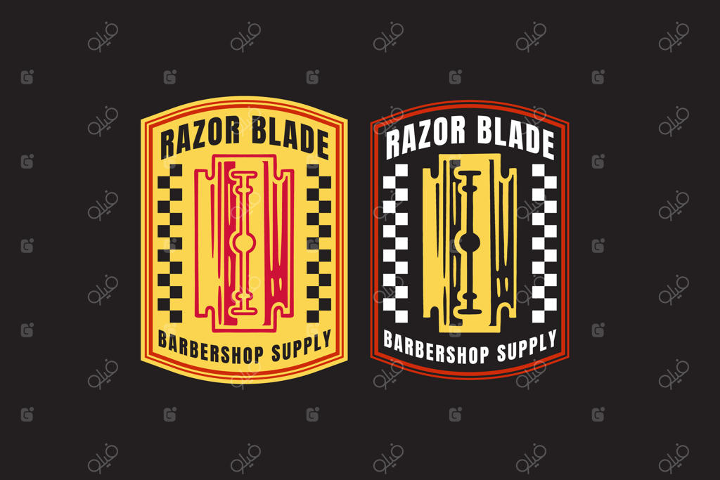 ست طراحی لوگو نشان قدیمی تیغ تیز اصلاح برای آرایشگاه، سالن زیبایی، مدل مو، اصلاح، پیرایش مو، هیپستر، جنتلمن، زیبایی. لوگوی امبلم وینتیج تجهیزات تیز آرایشگاه
