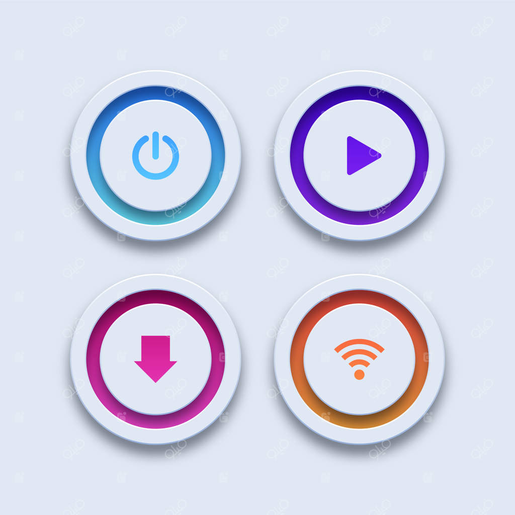دکمه‌های رنگارنگ: قدرت، پخش، دانلود و وای‌فای