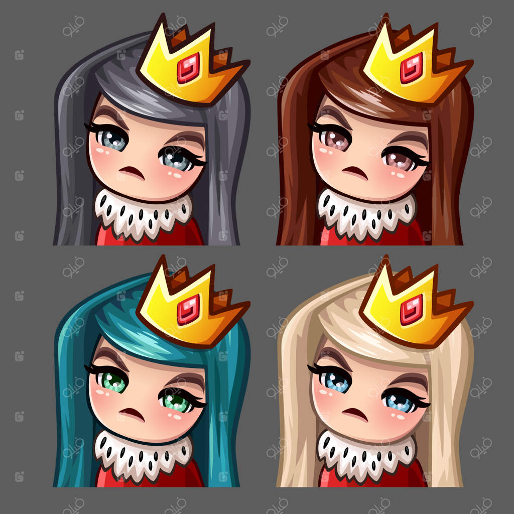 نمادهای احساسی ملکه با موهای بلند برای شبکه‌های اجتماعی و استیکرها
