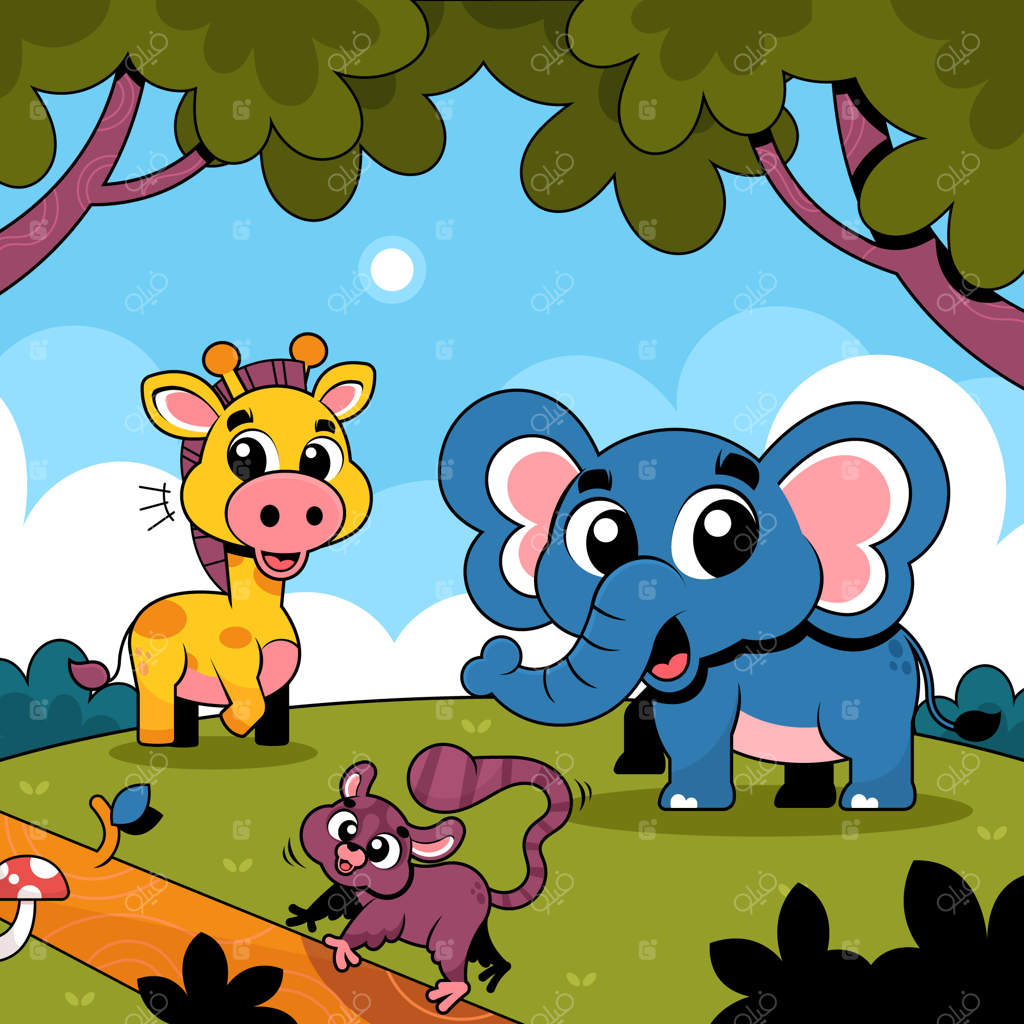 مجموعه‌ای از نقاشی‌های دستی حیوانات بامزه سافاری