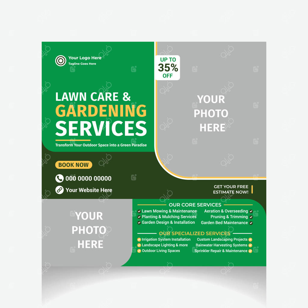 قالب پست شبکه اجتماعی برای طراحی فضای سبز و باغچه