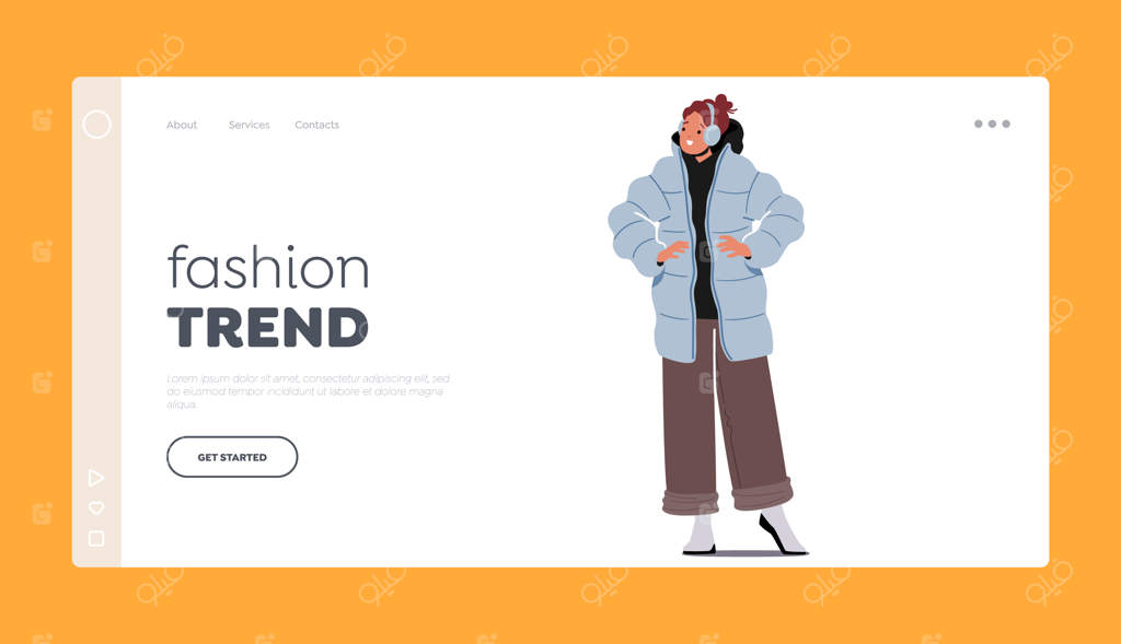 قالب صفحه مد زمستانی | دختر در حال غرق شدن در ژاکت مدرن زمستانی