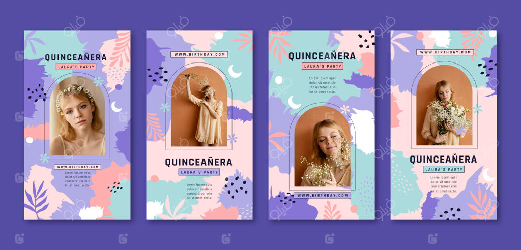 مجموعه استوری‌های اینستاگرام جشن ۱۵ سالگی با طراحی دستی