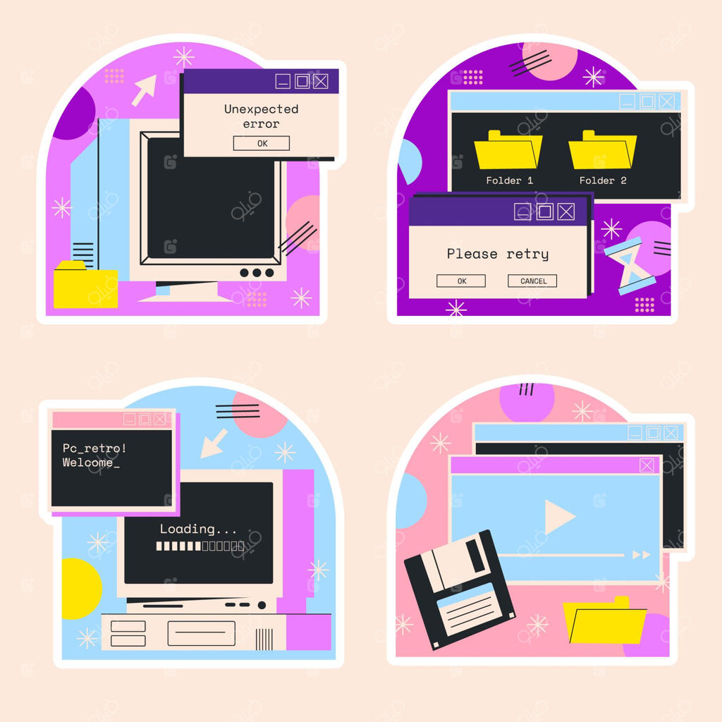 استیکرهای نوستالژیک اینترنت و کامپیوتر قدیمی