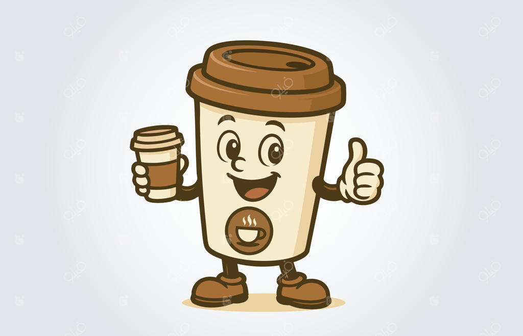 پترن طراحی لوگوی شخصیت کارتونی فنجان قهوه