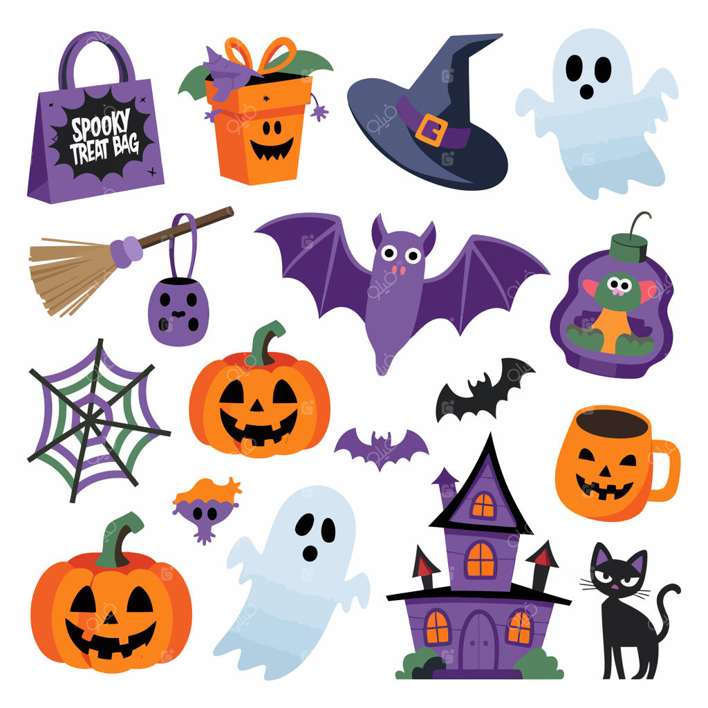 مجموعه‌ای از المان‌های هالووین به همراه تم هالووین
