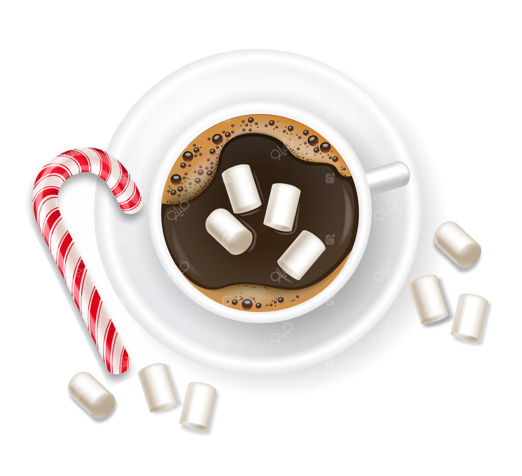 قهوه کریسمس با مارشمالو و آب‌نبات کریسمس، قهوه واقعی، دکور زمستانی، دسر خوشمزه، نوشیدنی گرم، تصویر شیء کریسمس شاد و زیبا