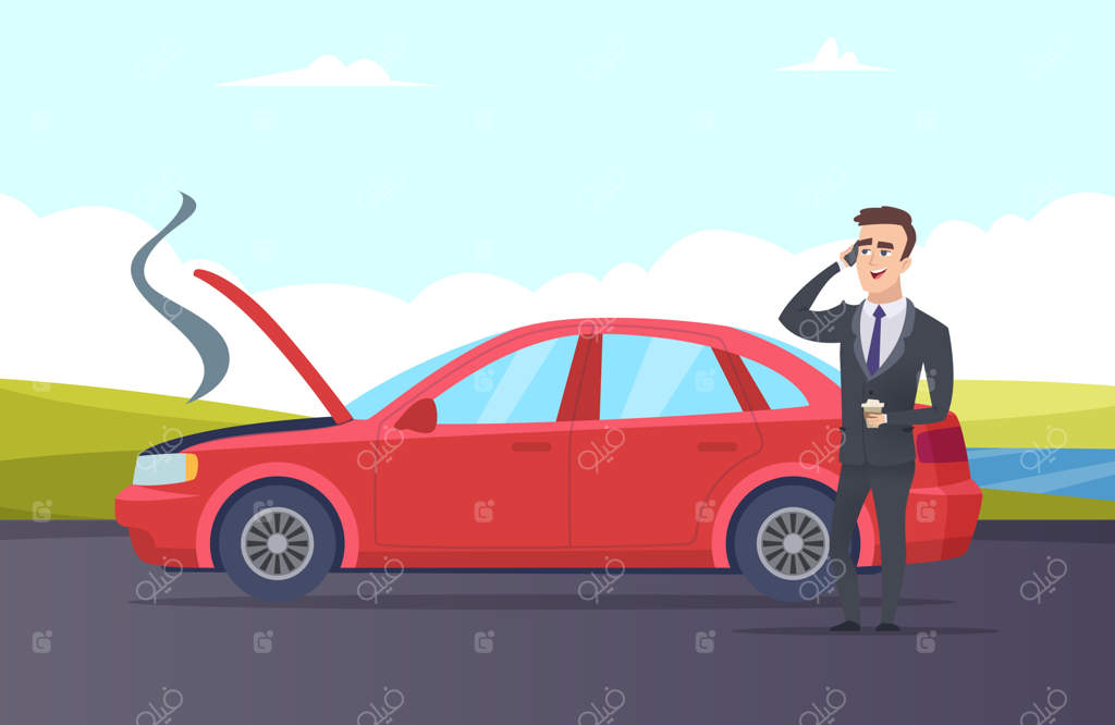 خرابی ماشین. کارتون کمک جاده‌ای. نیاز تاجر به خدمات تعمیر ماشین