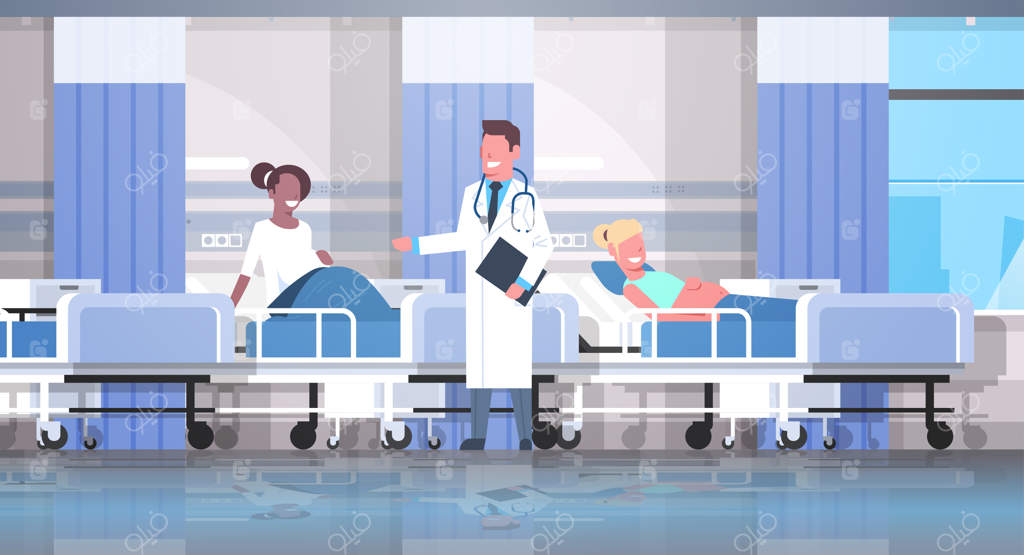 پزشک مرد در حال معاینه زن باردار از نژادهای مختلف