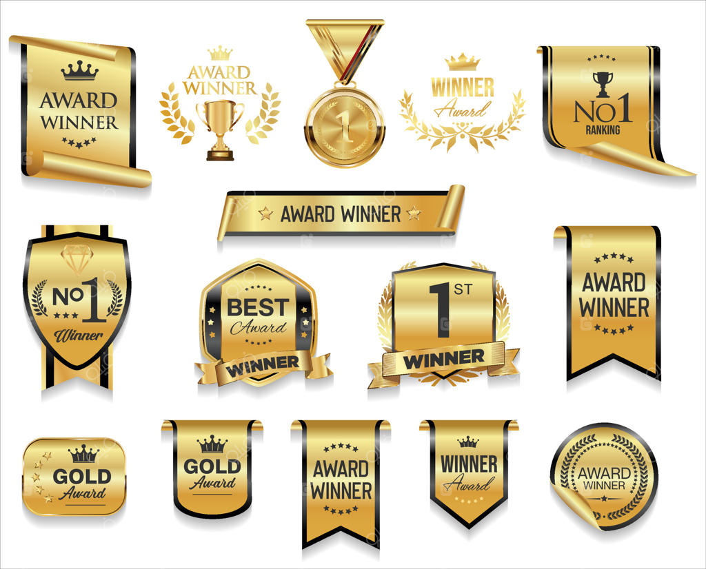 طراحی مجموعه لوگوی مدال برنده - نشان طلایی بر روی زمینه سفید