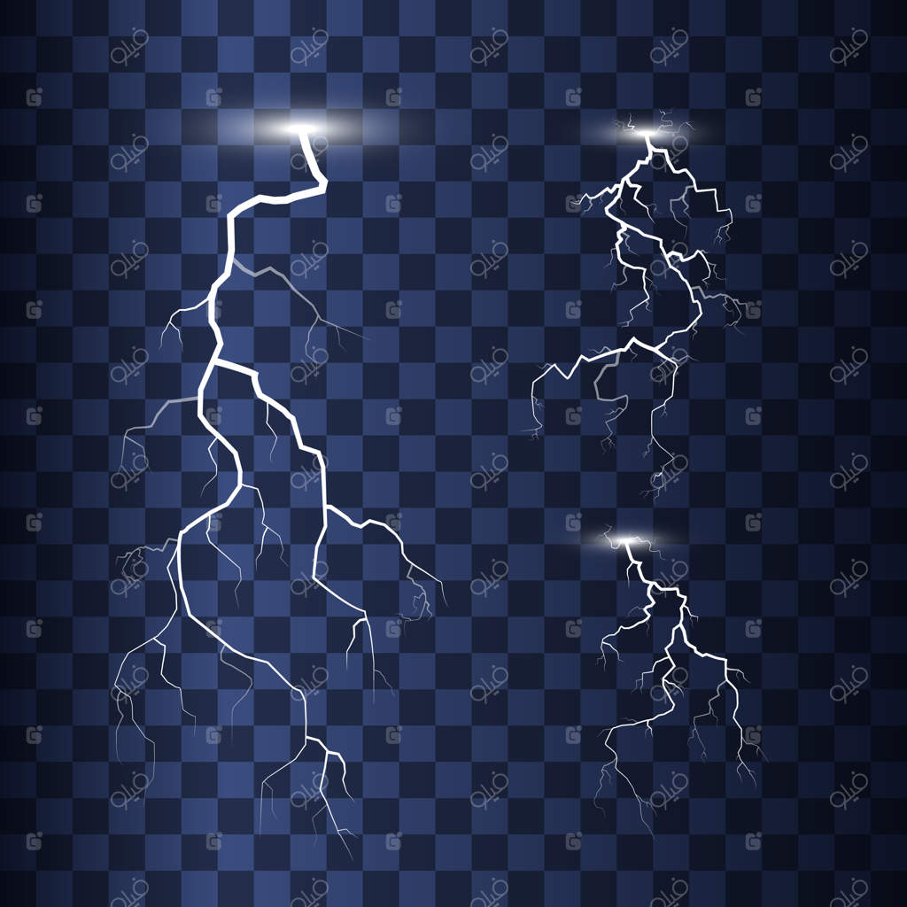 مجموعه‌ای از رعد و برق‌ها روی پس‌زمینه شفاف، تصویرسازی
