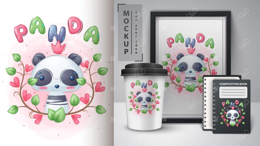 پاندای بامزه در پوستر و محصولات با طرح برگ